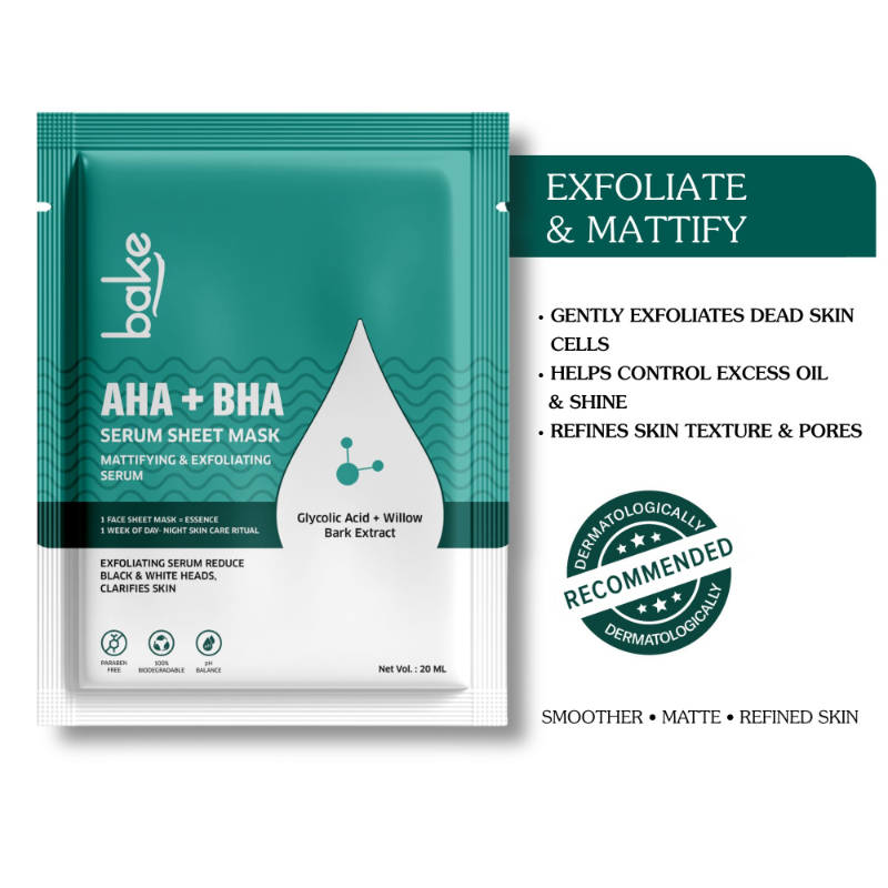 Bake Aha + Bha Serum Sheet Mask For Pigmentation, Pimples & Glowing Skin
