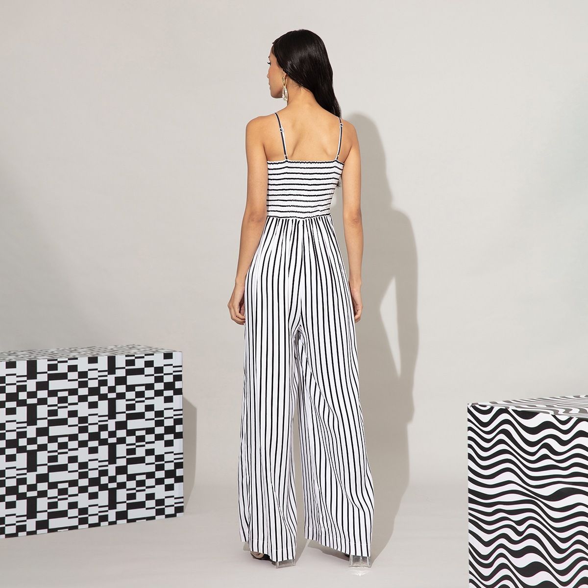 Black jumpsuit cheap with white stripes