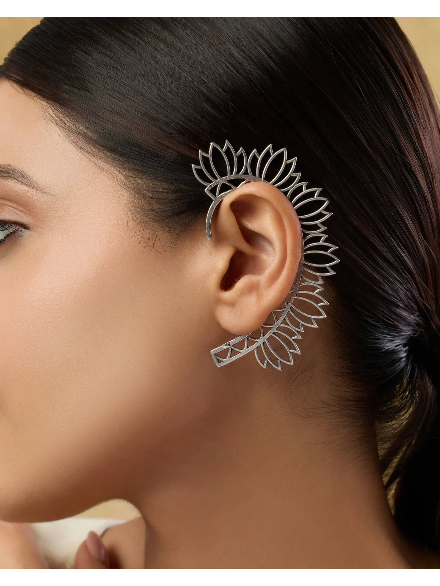 Indinoor Silver Mayira Oxidised Silver Ear Cuff
