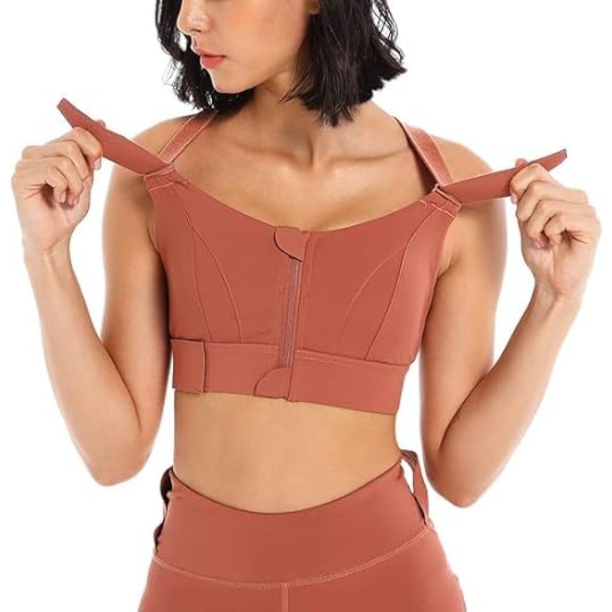 Buy BRACHY Rust Women High Impact Front Zip Full Coverage Cross