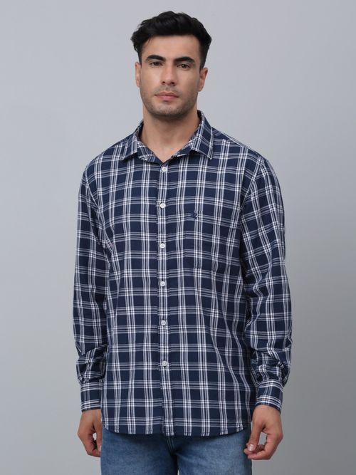 Cantabil Men Navy Blue Casual Shirt