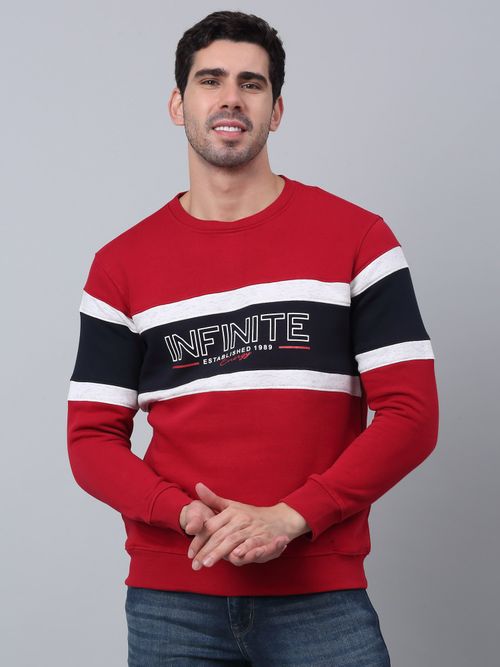 Cantabil Men Typography Red Round Neck Full Sleeve Fleece Casual Sweatshirt