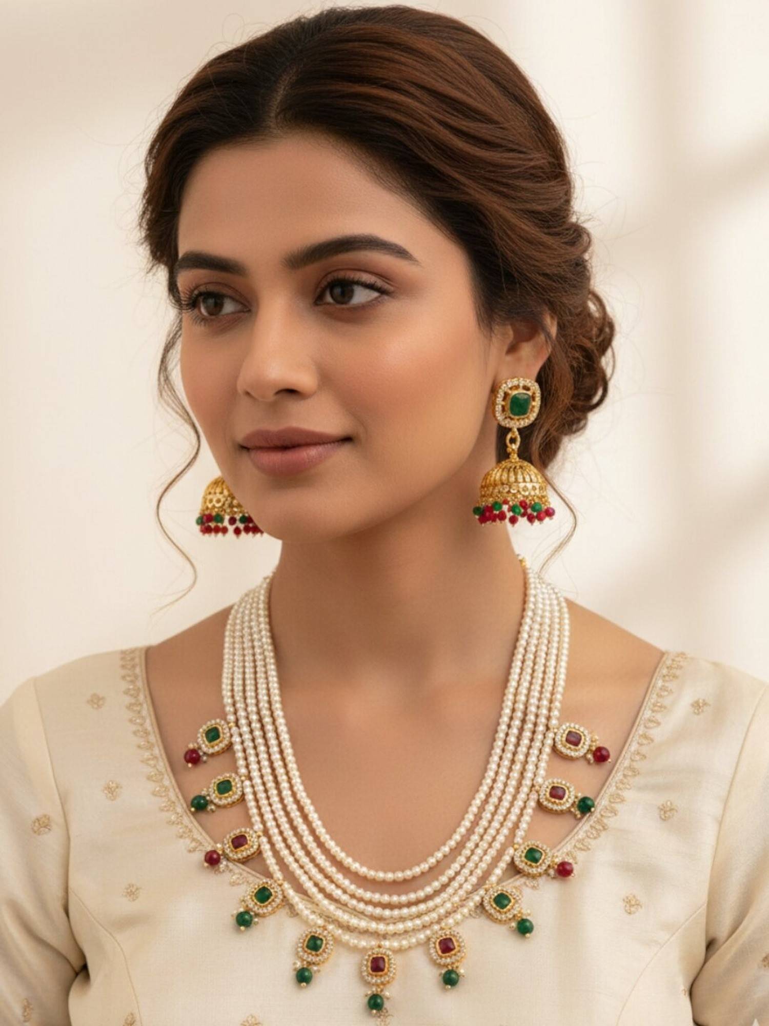 Accessher Women White Brass Jewellery Set