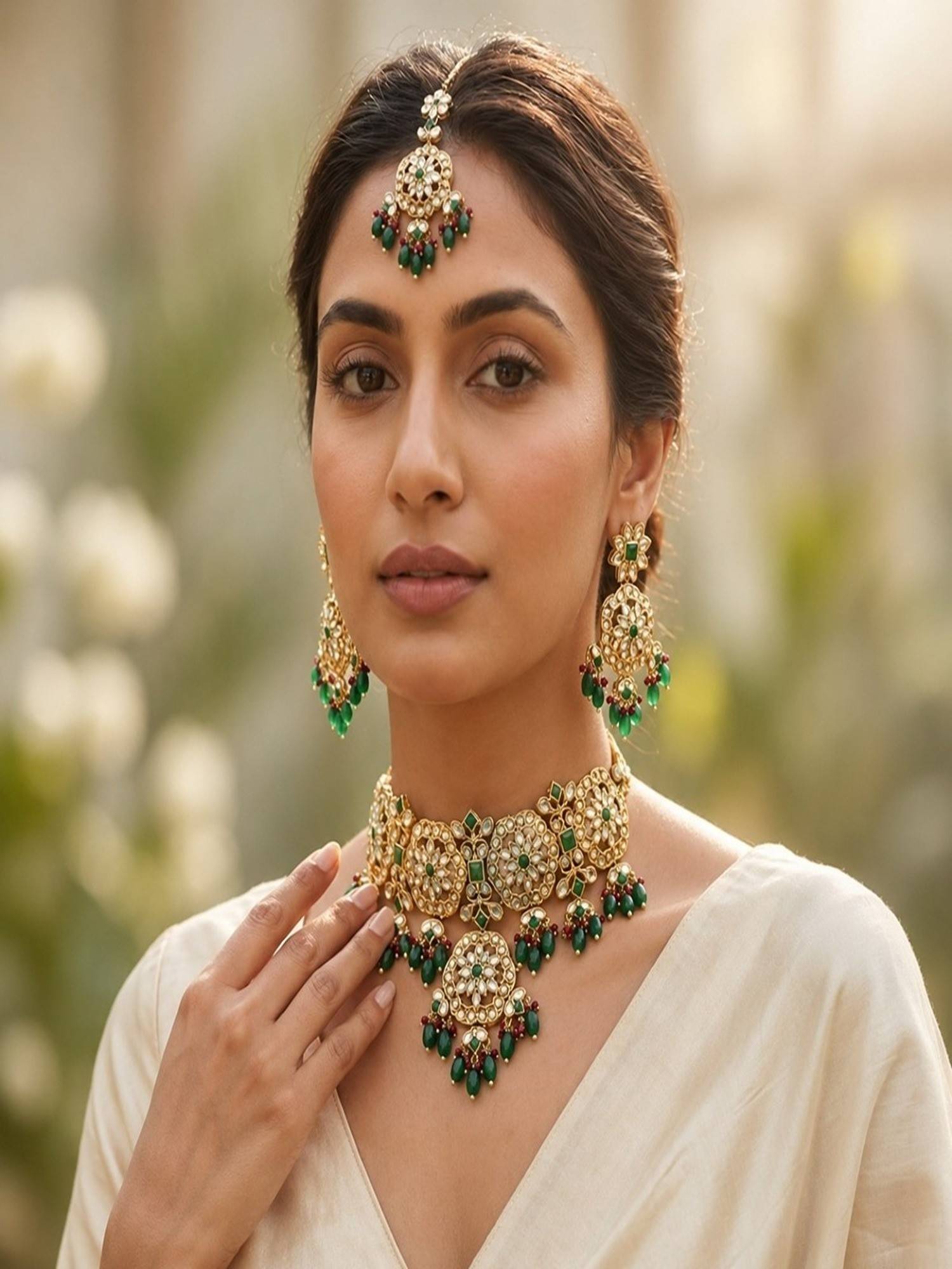 Accessher Women Green Brass Jewellery Set