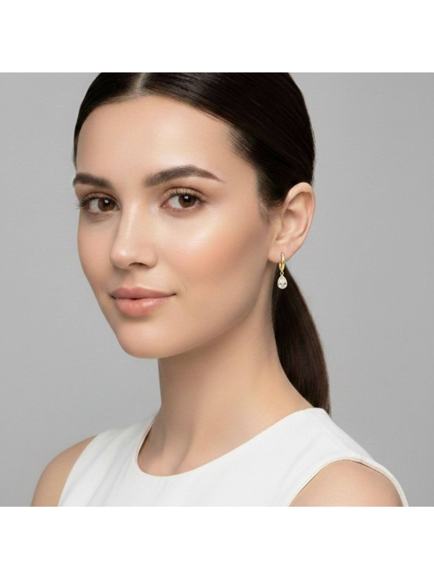 RACHIVA 18K Gold Plated Minimal Pear Zircon Earrings Women