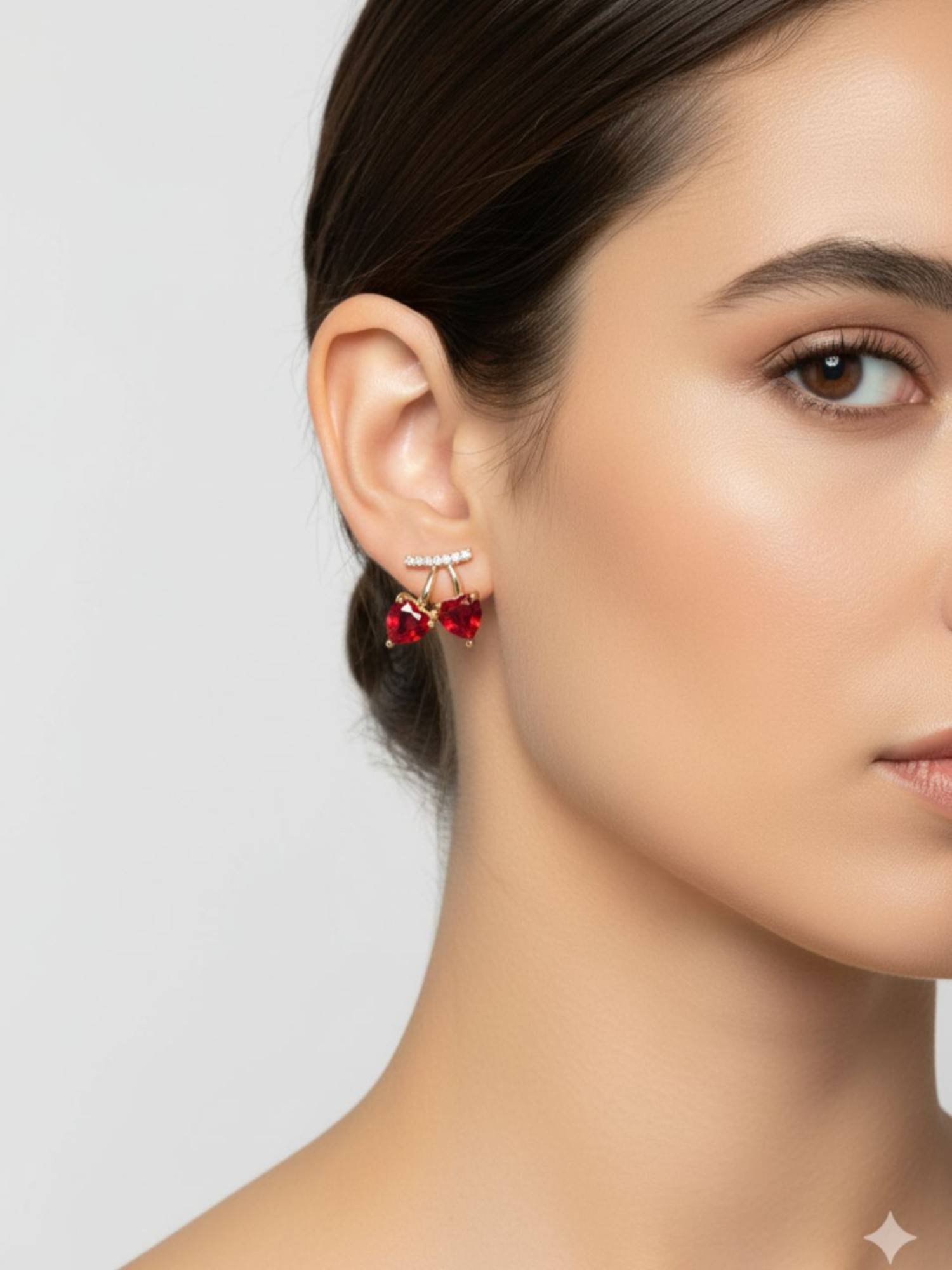 RACHIVA 18K Gold Plated Ruby Heart Earrings Women