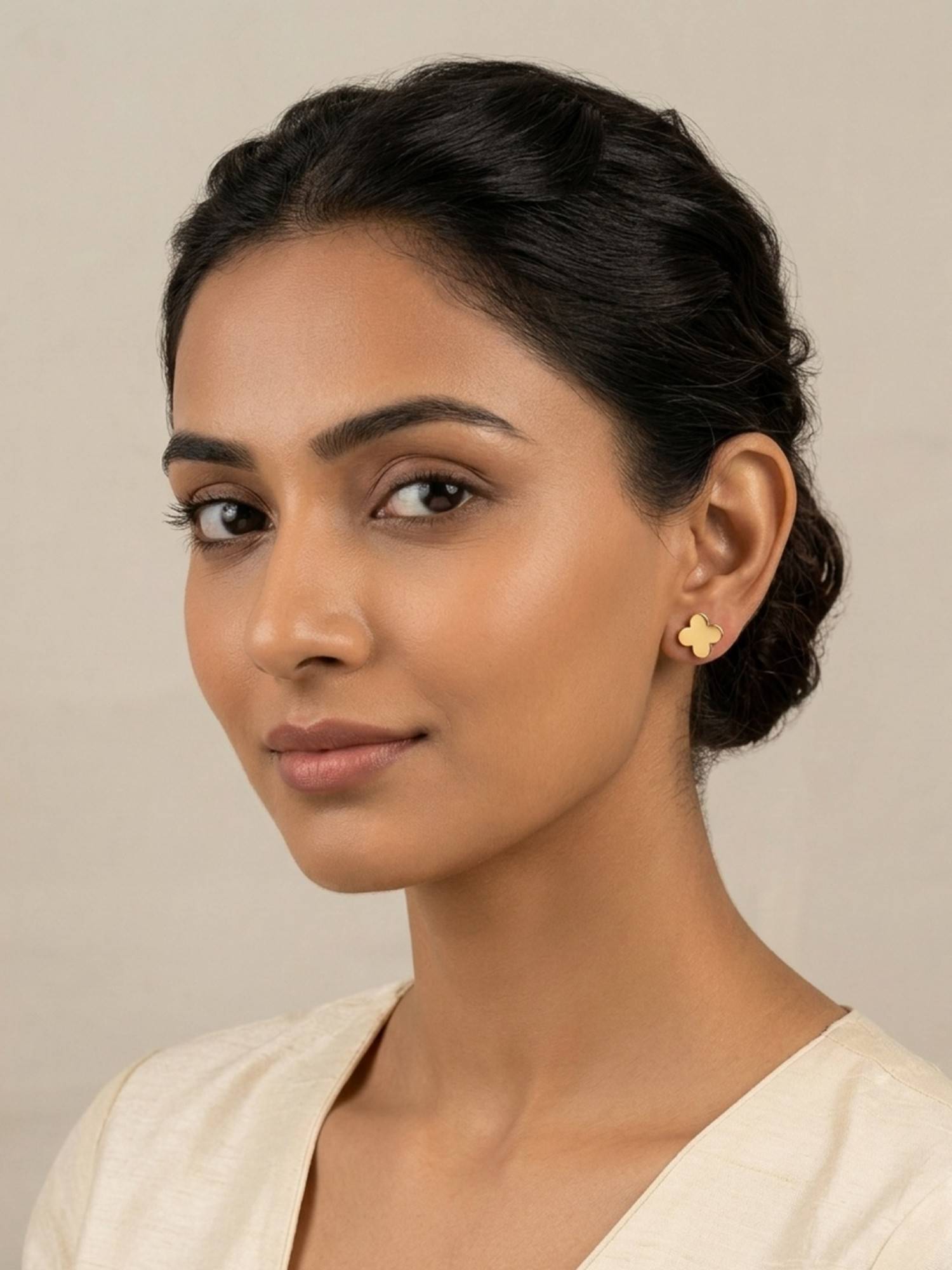 RACHIVA 18K Gold Plated Solid Clover Quatrefoil Earrings