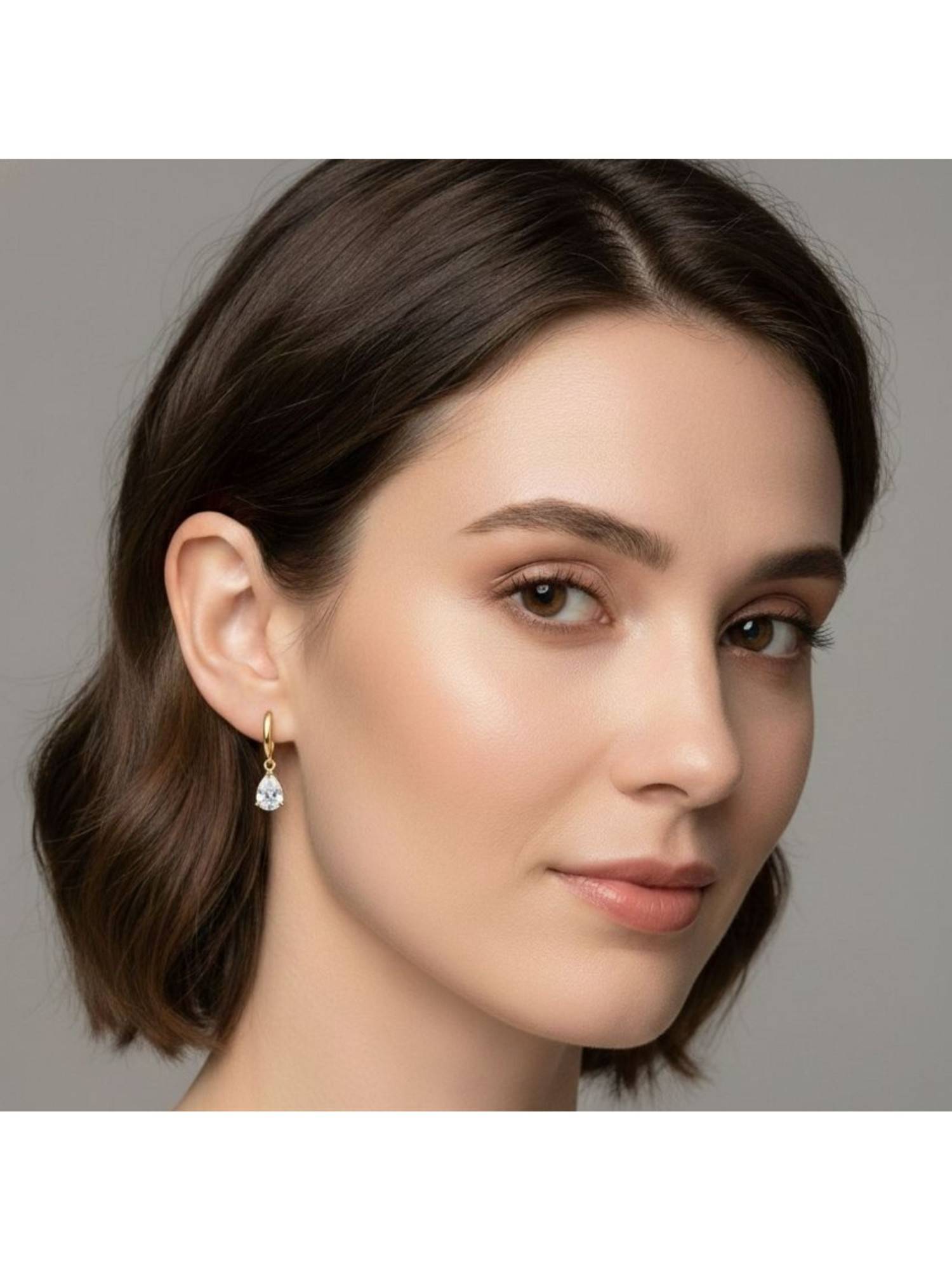 RACHIVA 18K Gold Plated White Zircon Pear Earrings