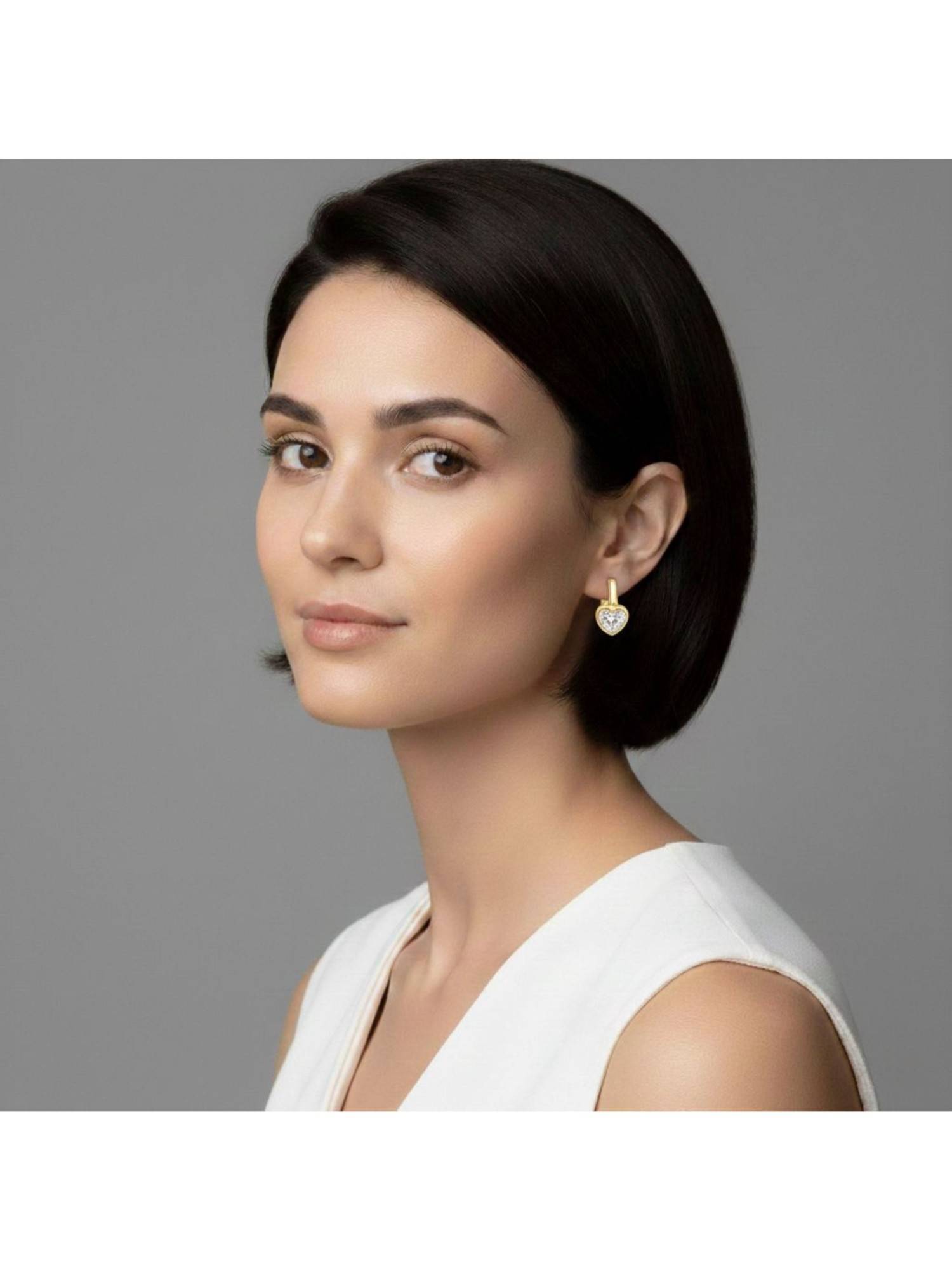 RACHIVA 18K Gold Plated Heart Zircon Huggies Earrings