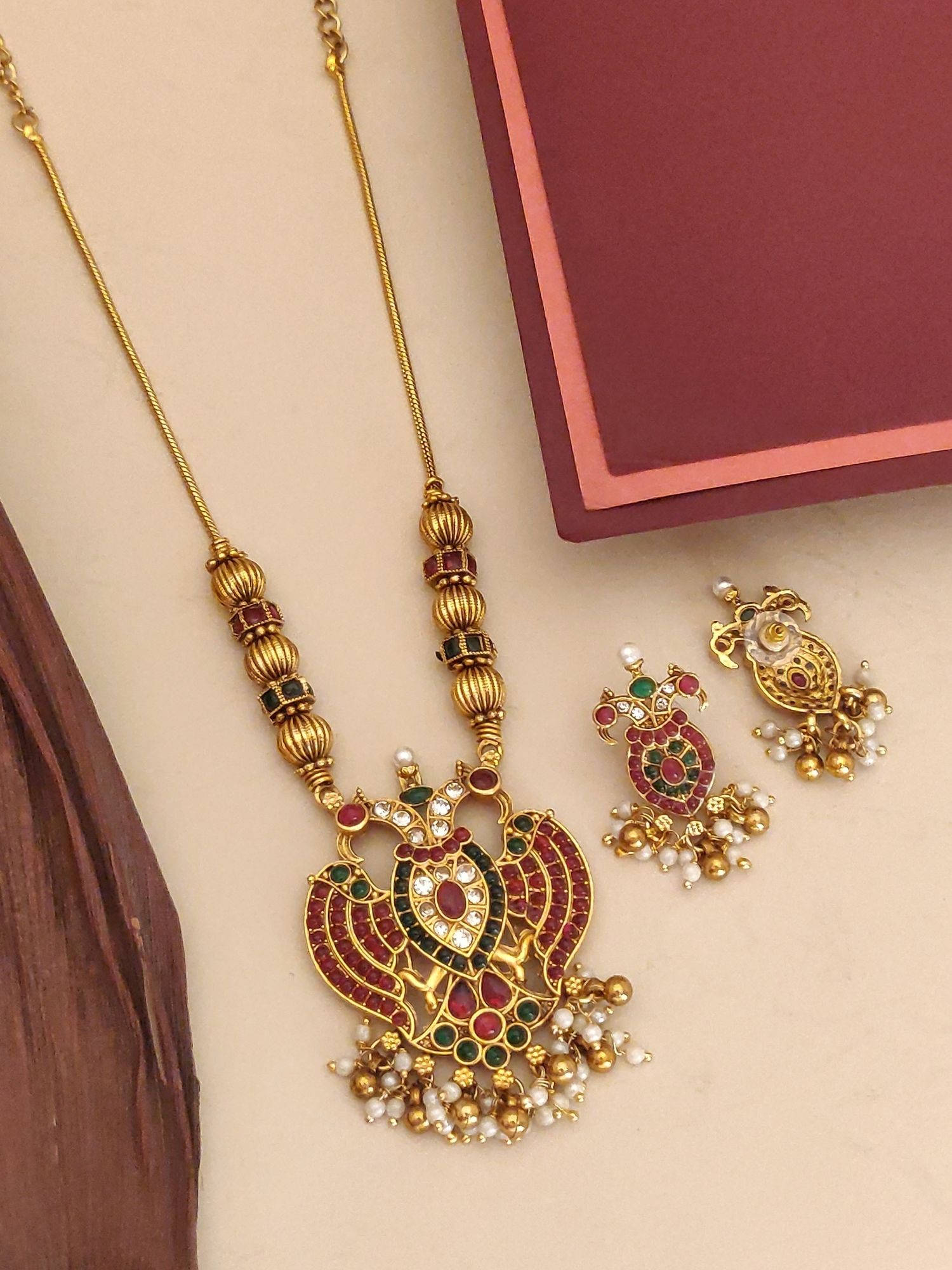 Abdesigns Multi-Color Elegant Gold Plated Colored Stone Necklace with Earrings