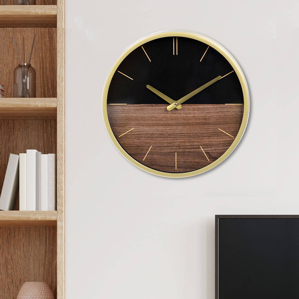 Buy HomeTown Aeon Wood Texture Wall Clock Brown And Black Diameter 30Cm ...
