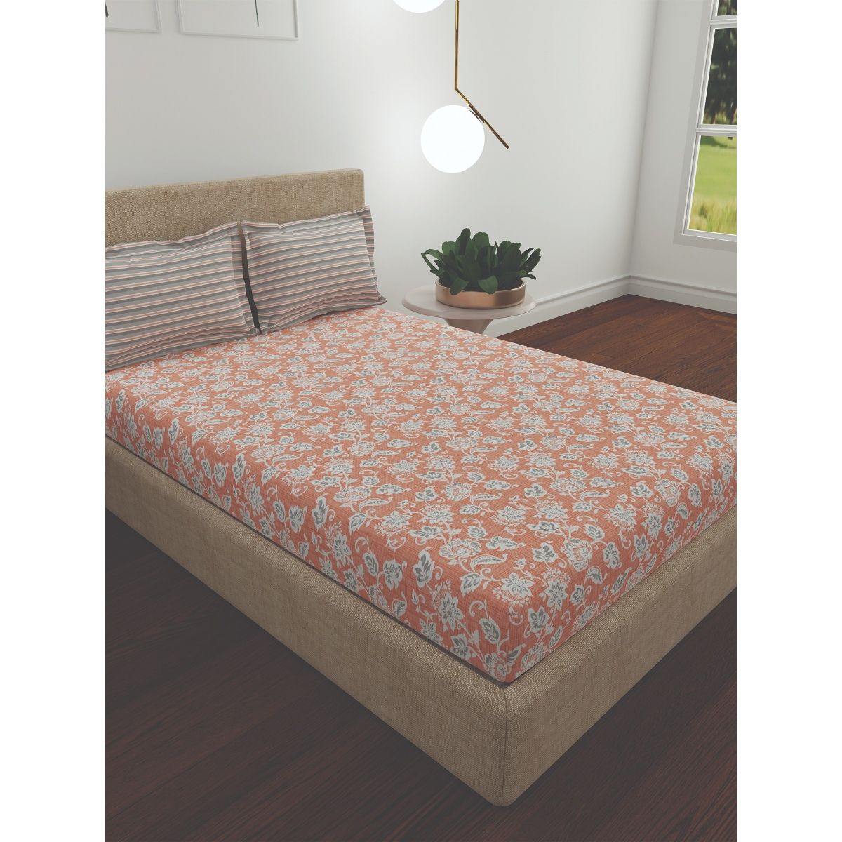 Trident Utsav Bedding Set Cotton 120 TC 1 Bedsheet 2 Pillow Covers