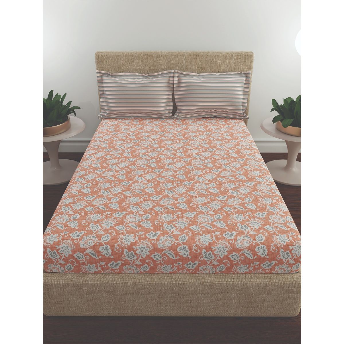 Trident Utsav Bedding Set Cotton 120 TC 1 Bedsheet 2 Pillow Covers