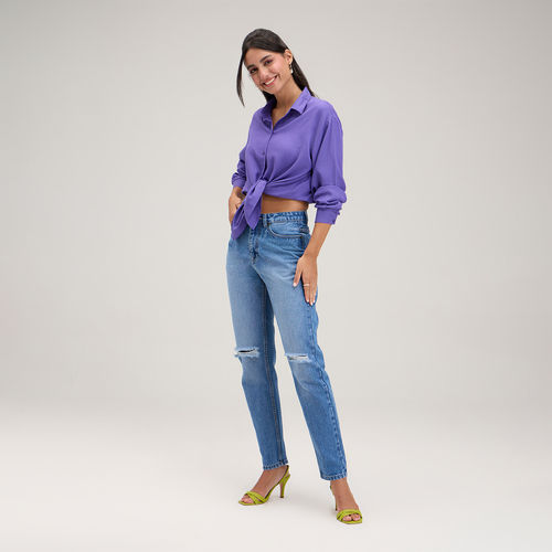 Buy Twenty Dresses by Nykaa Fashion Purple Solid High Rise Bootcut Pants  online