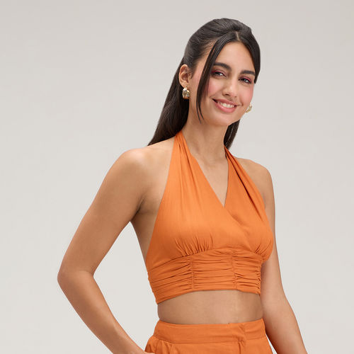 Twenty Dresses by Nykaa Fashion Light Pink Halter Neck Crop Top (XL) At Nykaa Fashion - Your Online Shopping Store