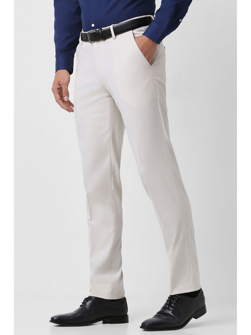 Peter England Men White Solid Slim Fit Formal Trousers