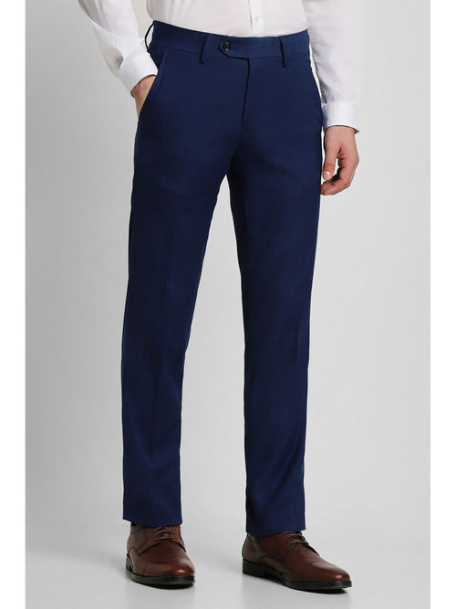 Buy Peter England Men Navy Solid Slim Fit Formal Trousers Online