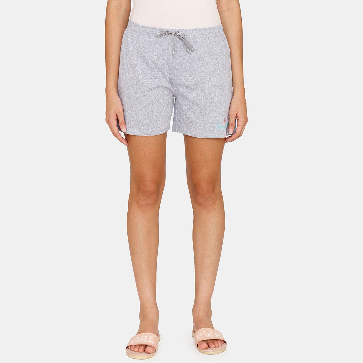 Buy Rosaline Geo Blooms Knit Cotton Sleep Shorts Grey Melange Online