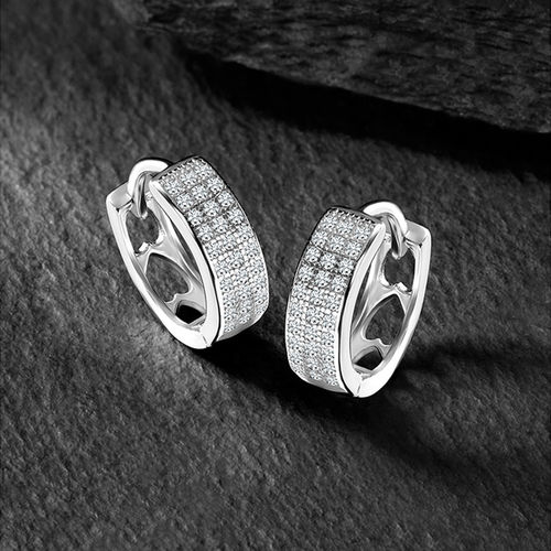 Peora 925 Sterling Silver Cubic Zirconia Hoop Huggie Earrings
