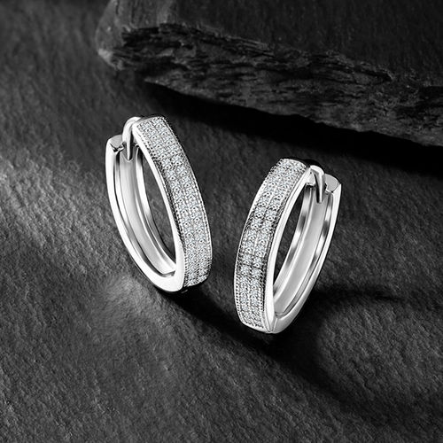 Peora 925 Sterling Silver Micro Pave Cubic Zirconia Hoops Huggie Earrings