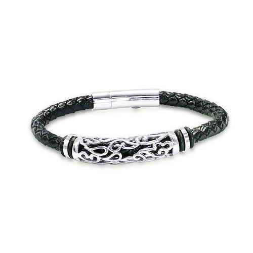 Peora 316L Stainless Steel Genuine Leather Tribal Cord Bracelet for Men and  Boys (PX6LB03)