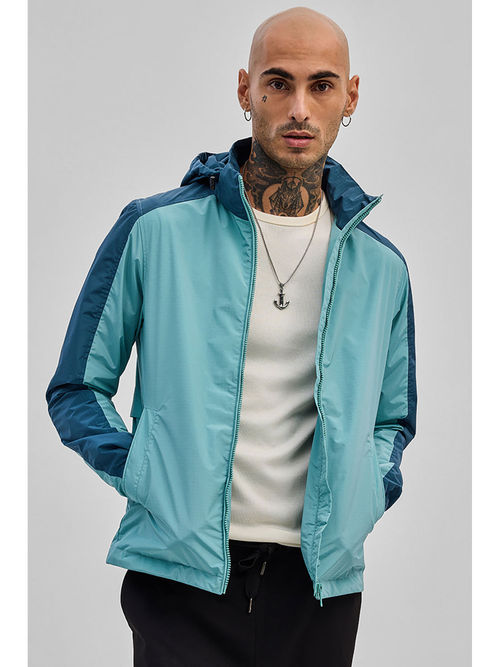 Buy Snitch Turquoise Colorblocked Ski Jacket with Detachable Hood