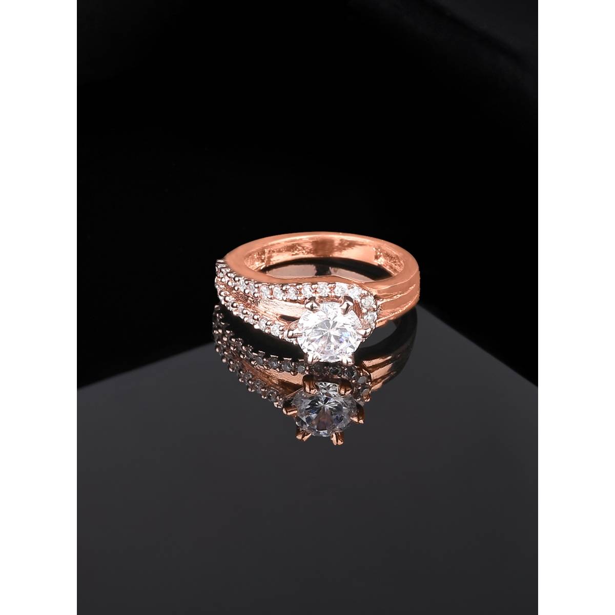 Estele Rose Gold Plated CZ Beautiful Solitaire Finger Ring for Women
