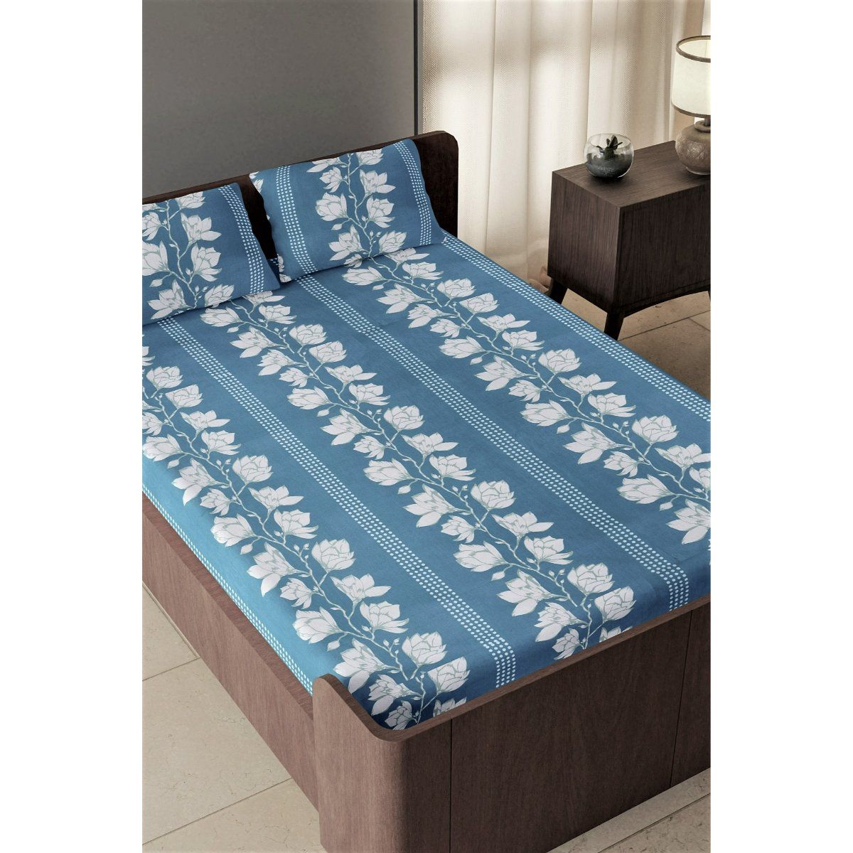 White Loom 144 TC Divine Lily Premium Cotton Bedsheet for Double Bed