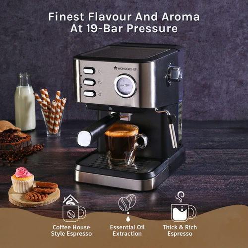 Wonderchef Regenta Espresso Coffee Machine 19 Bar Year Warranty Black