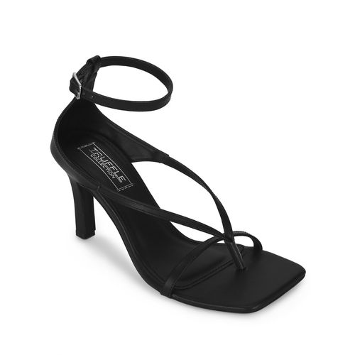 Buy Truffle Collection Black Pu Pointed Heel Strappy Stilettos Online