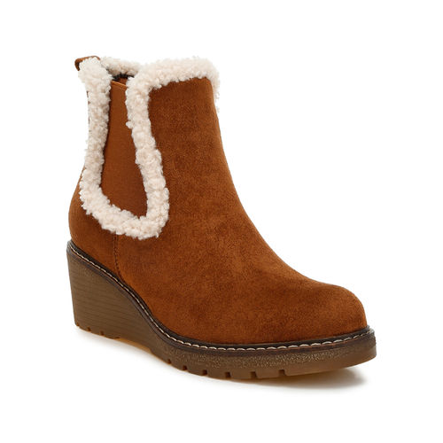 London Rag Faux Fur Lined Chelsea Boots Tan (UK 5)