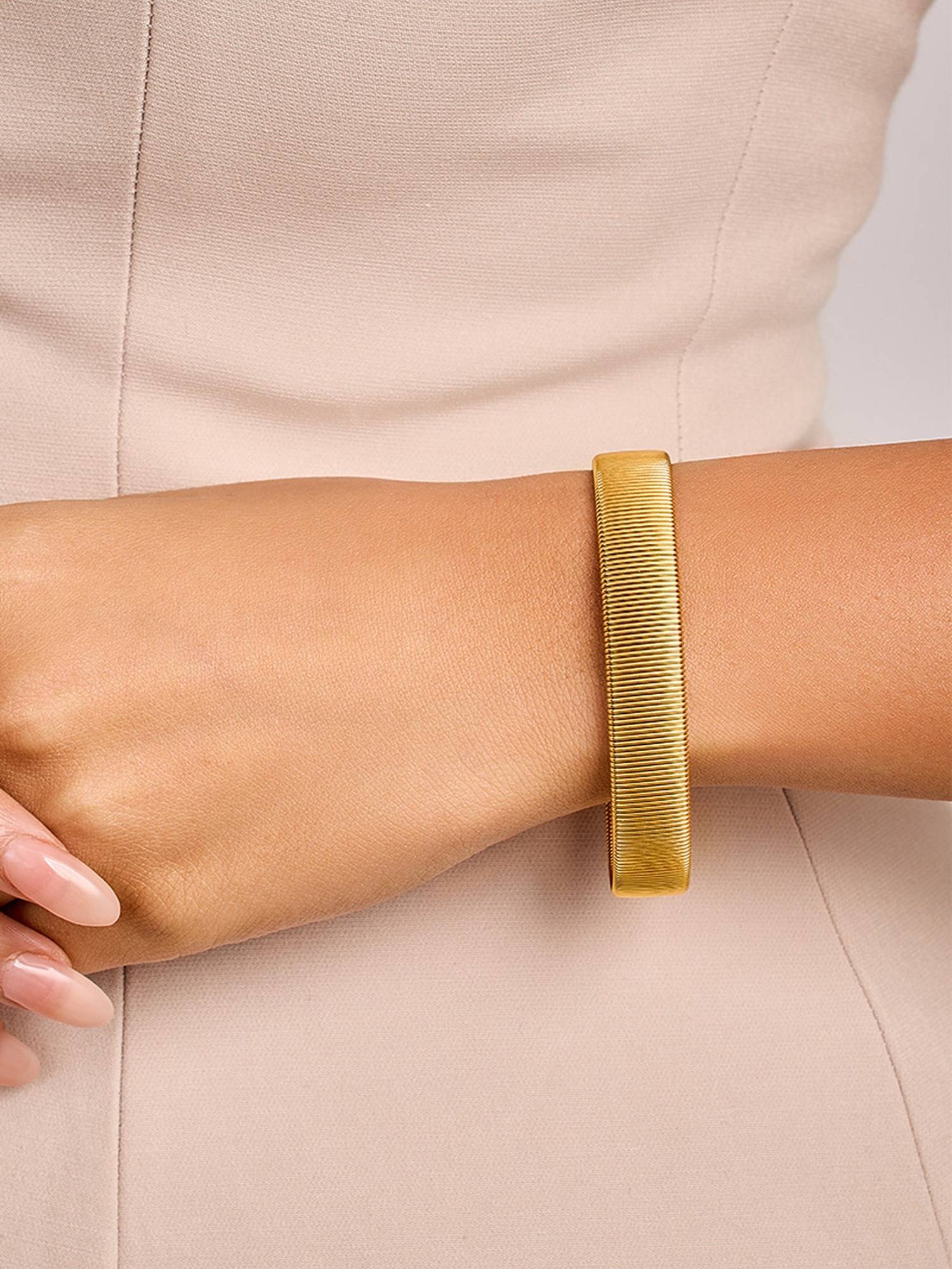 ELRA 18K Gold Plated Crest Cuff Bracelet Stainless Steel Waterproof & Anti-Tarnish