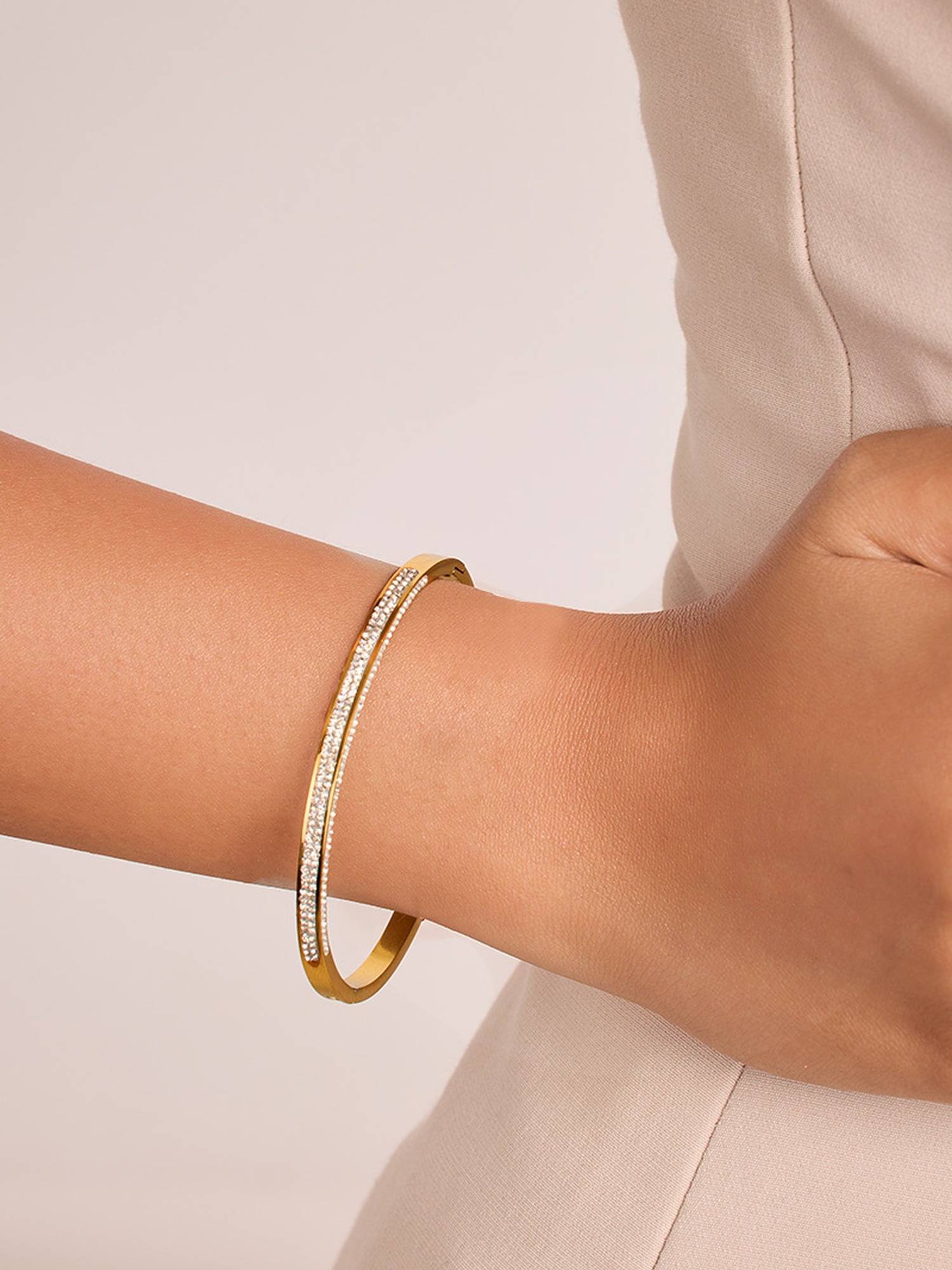 ELRA 18K Gold Plated Shine Bangle Bracelet Stainless Steel Waterproof & Anti-Tarnish
