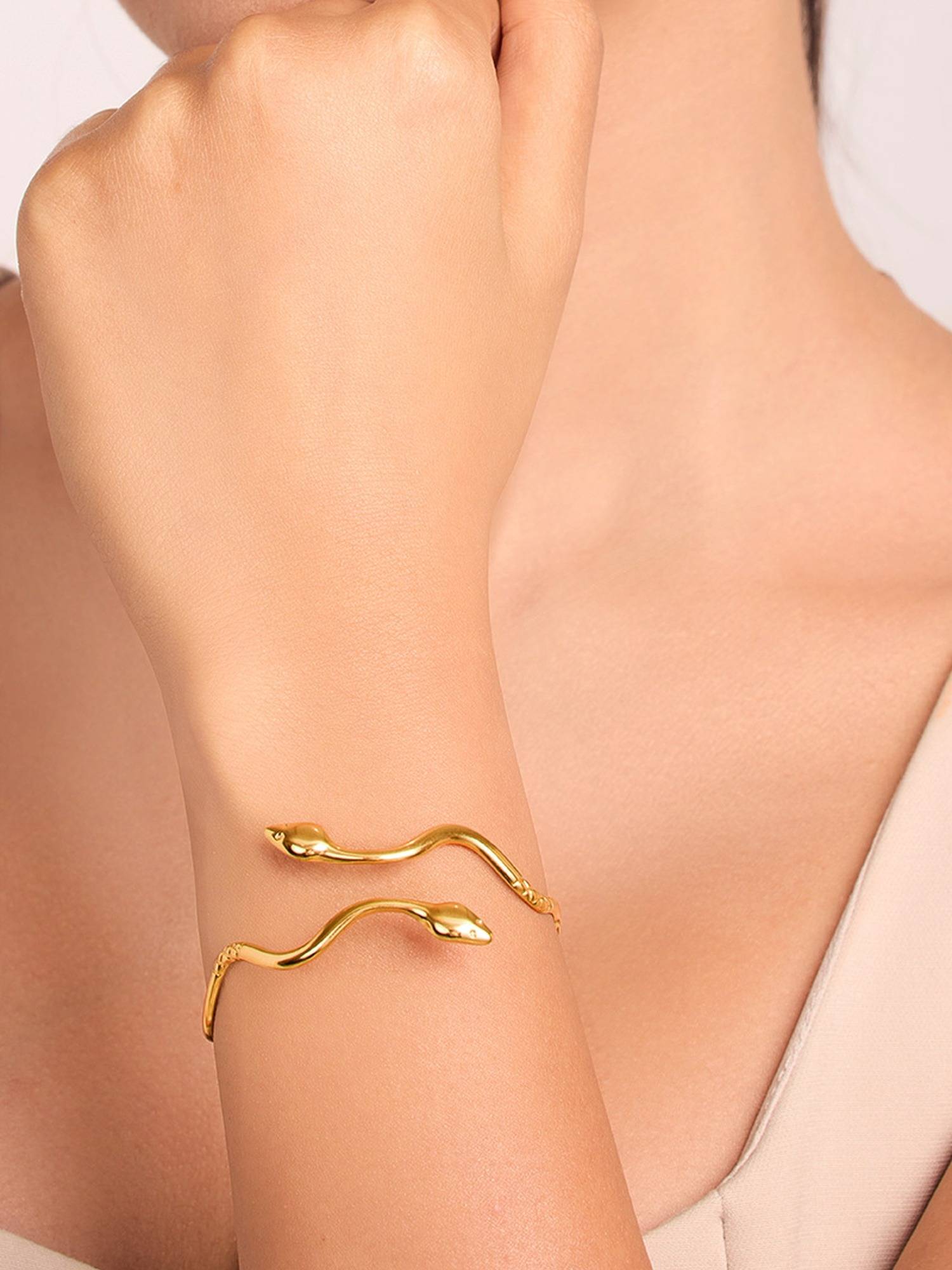ELRA 18K Gold Plated Serpent Cuff Bracelet Stainless Steel Waterproof & Anti-Tarnish