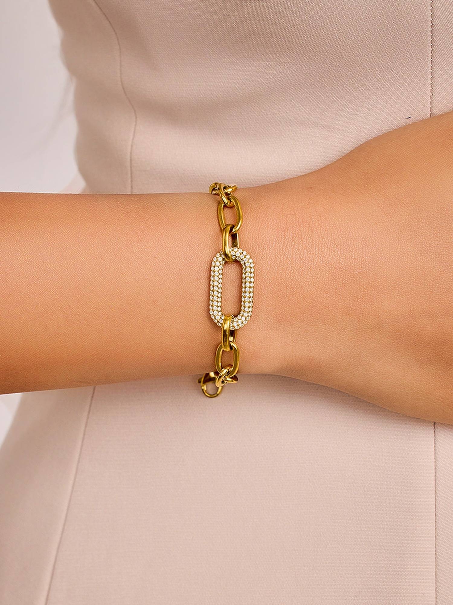 ELRA 18K Gold Plated Crystal Charm Bracelet Stainless Steel Waterproof & Anti-Tarnish