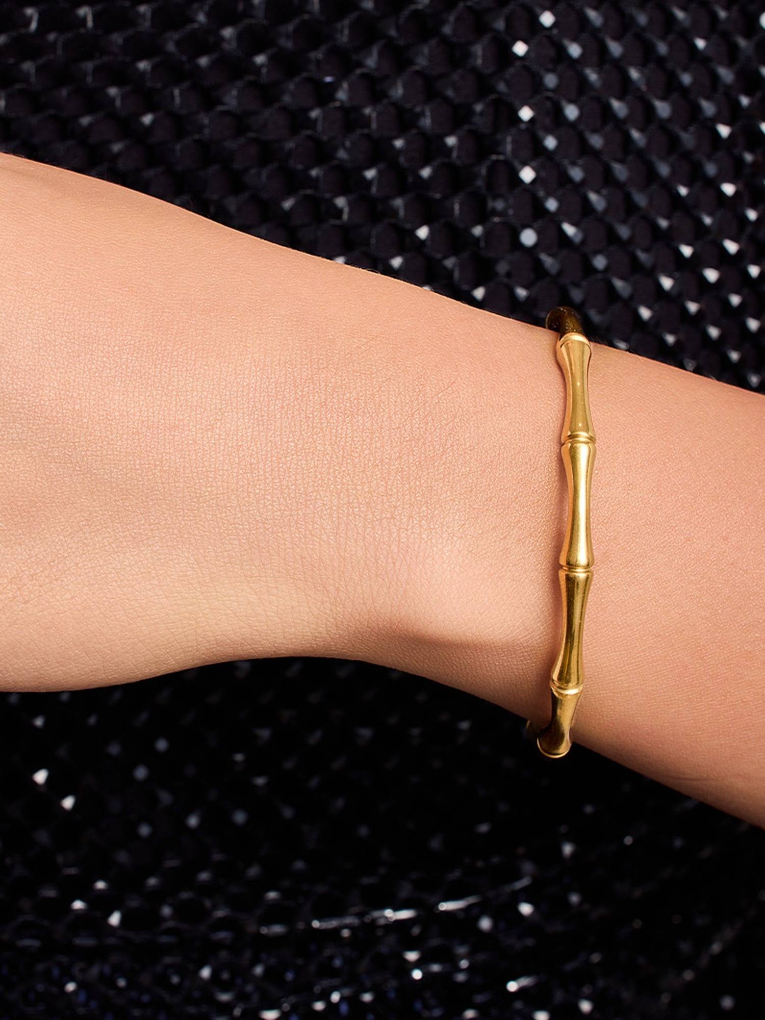 ELRA 18K Gold Plated Bamboo Cuff Bracelet Stainless Steel Waterproof & Anti-Tarnish