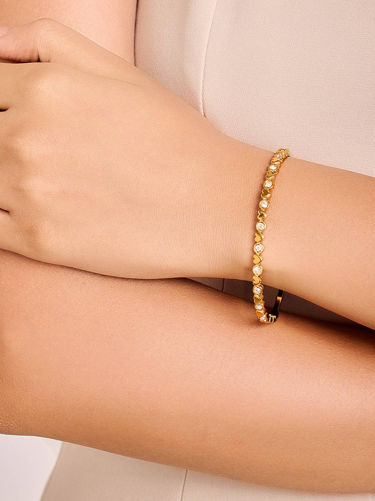ELRA 18K Gold Plated Crystal Bangle Bracelet Stainless Steel Waterproof & Anti-Tarnish