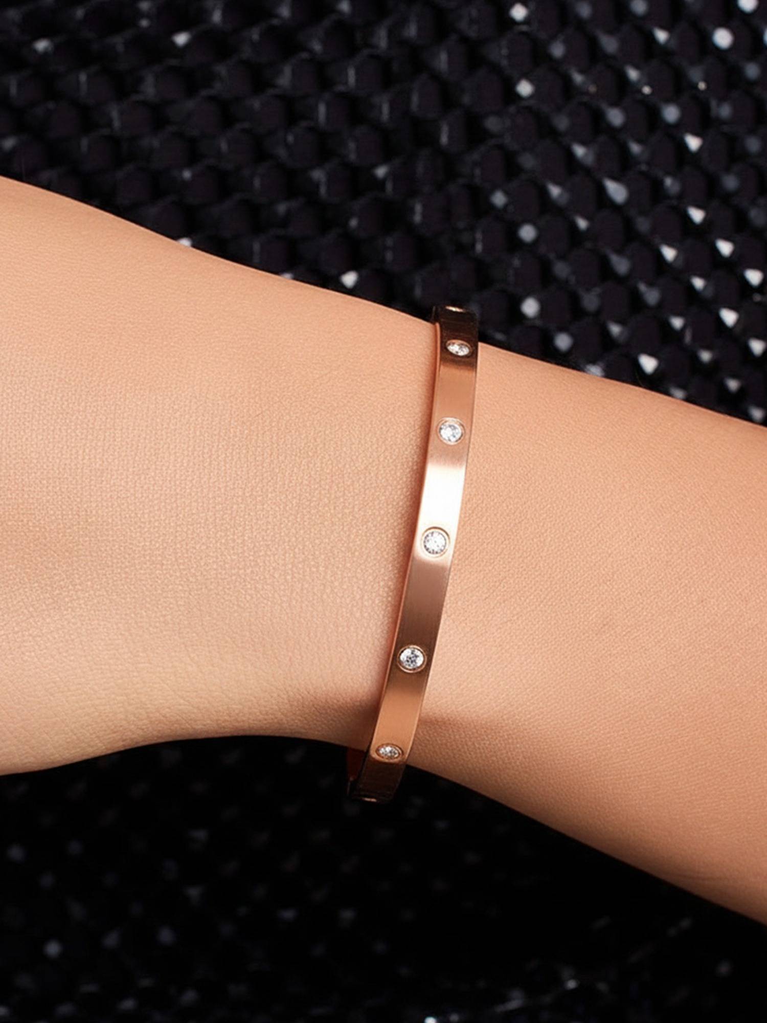ELRA Rose Gold Crystal Orbit Bangle Bracelet Stainless Steel Waterproof & Anti-Tarnish
