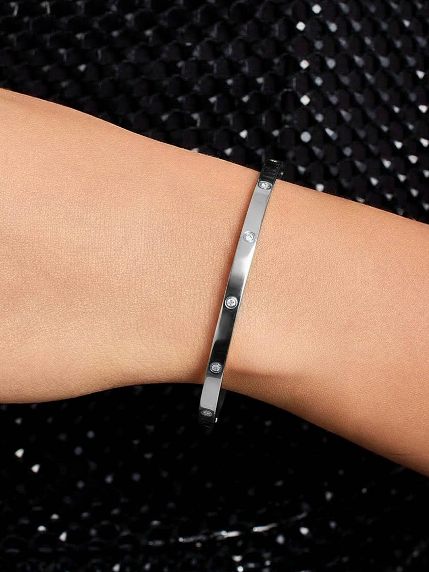 ELRA Rhodium Plated Slim Crystal Bangle Stainless Steel Waterproof & Anti-Tarnish