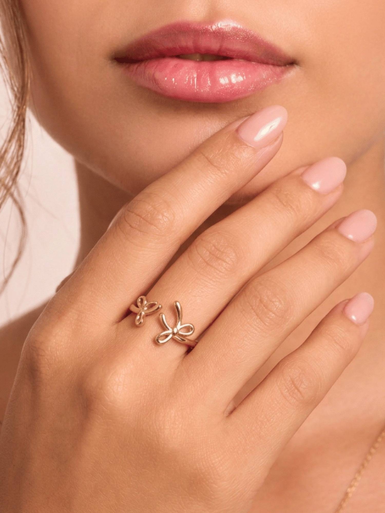 ELRA 18K Gold Plated Ribbon Kiss Ring Stainless Steel Waterproof & Anti-Tarnish