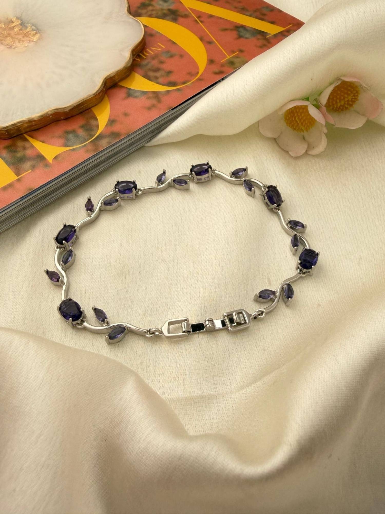 ISHKAARA Silver Plated Fairy Tulip Bracelet with Purple Stone Bracelet for Women