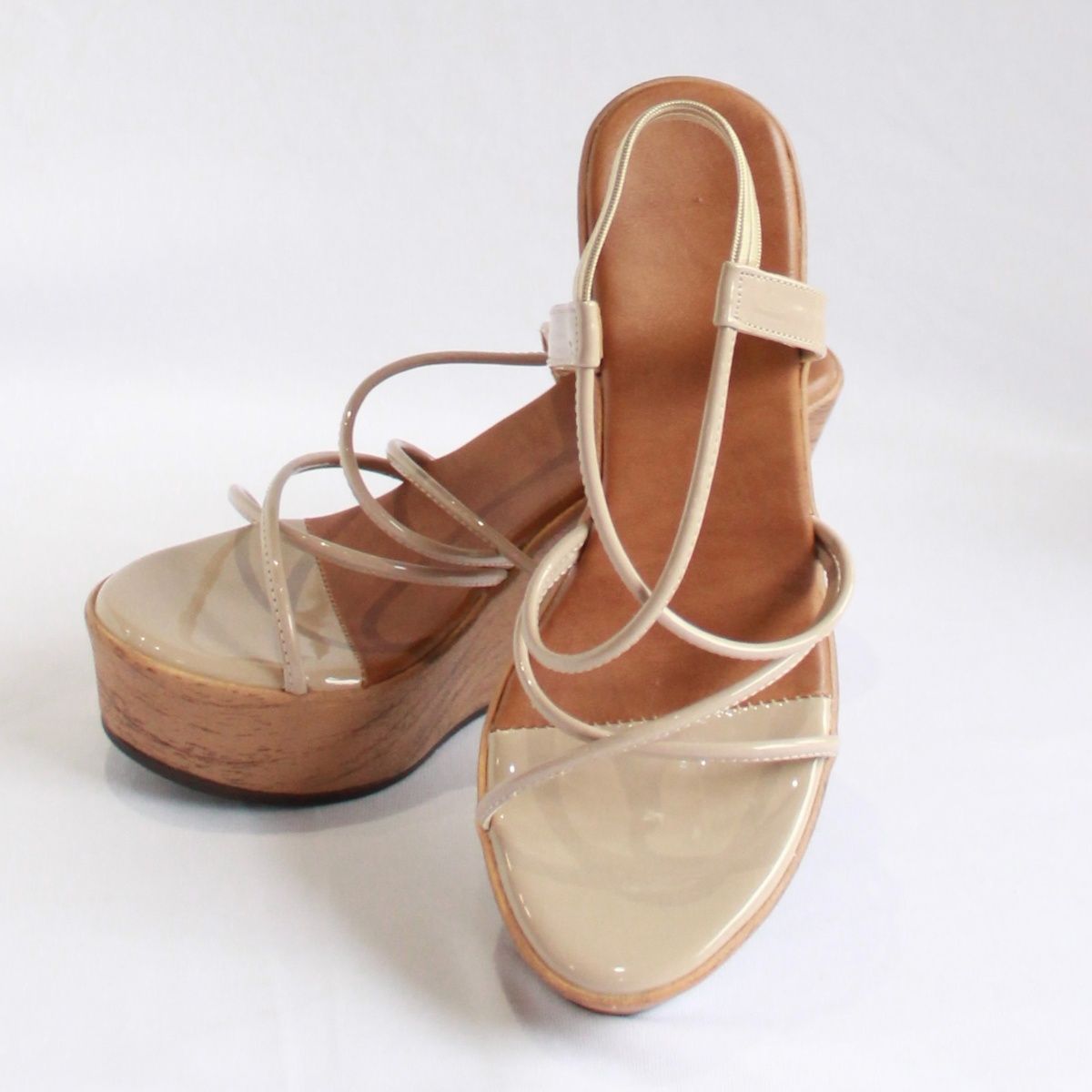 Nude strappy online wedges