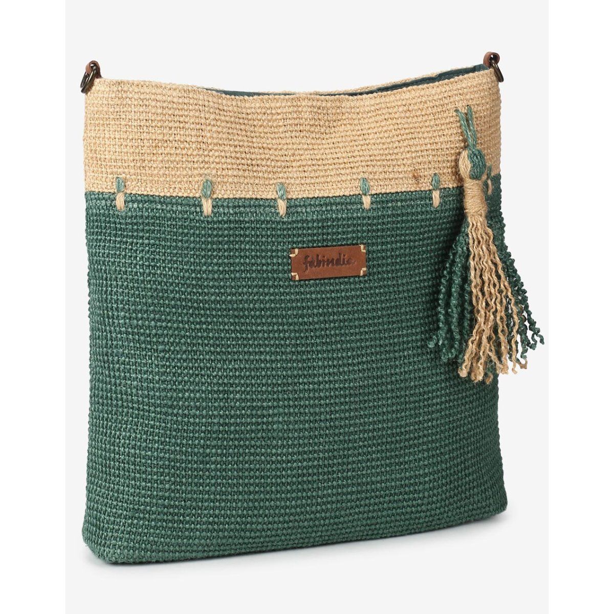 Buy Fabindia Teal Jute Tote Bag Online