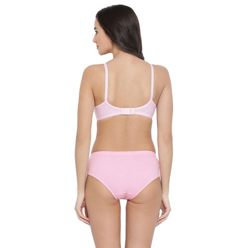Buy Clovia Cotton Rich T shirt Bra Cross-Over Moulded Cups & Mid Waist  Hipster Panty - Pink Online