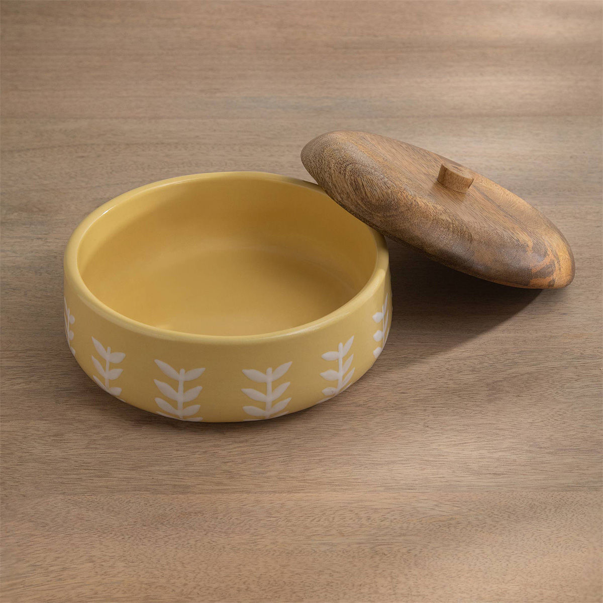 Buy Ellementry Gamboge Ceramic Roti Box With Wooden Lid Online