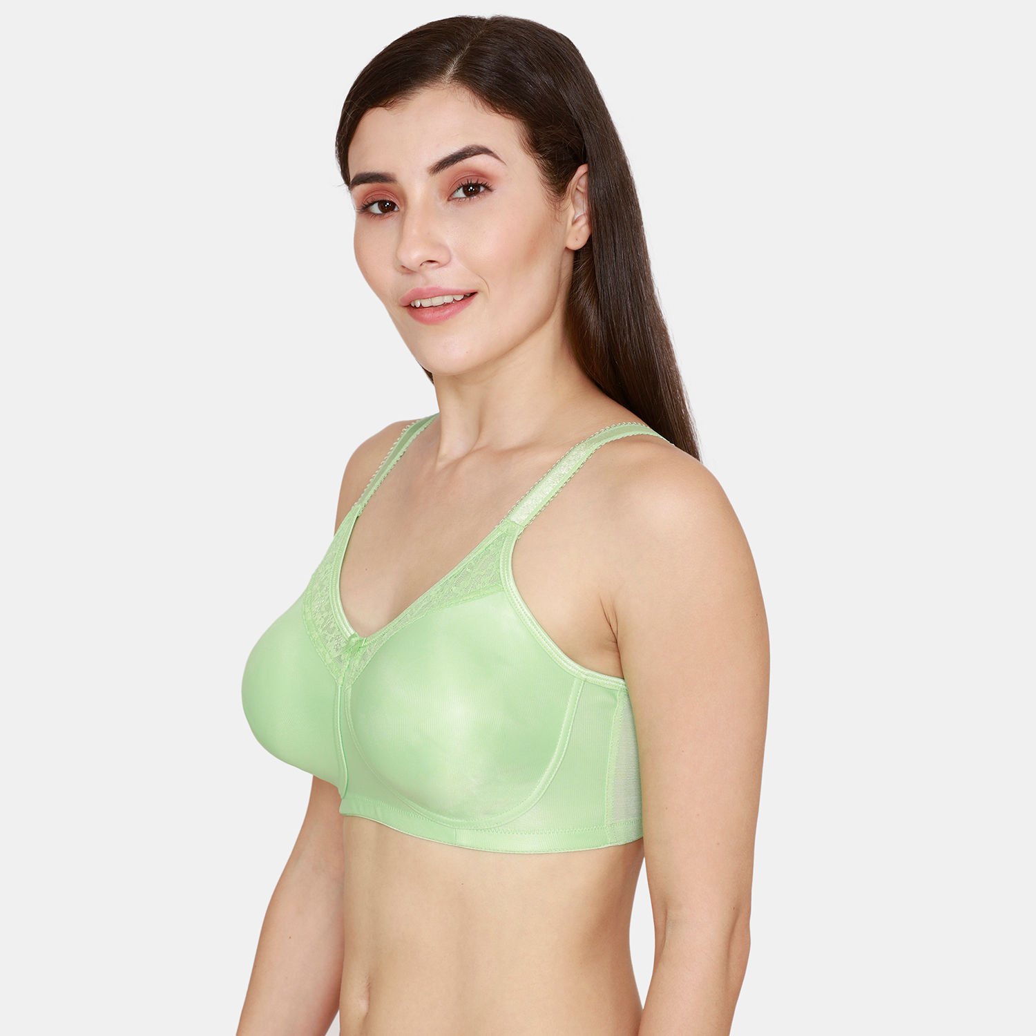 Zivame True Curve Double Layered Non Wired Full Coverage Minimizer Bra Green Ash Buy Zivame