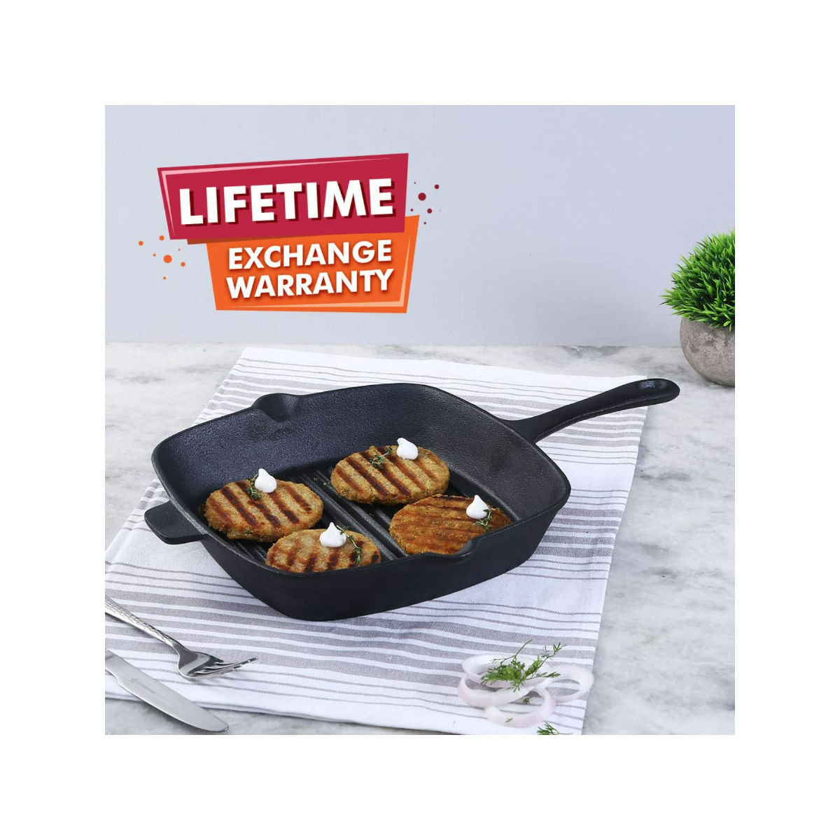 Wonderchef Forza CastIron Grill Pan, PreSeasoned Cookware, Induction