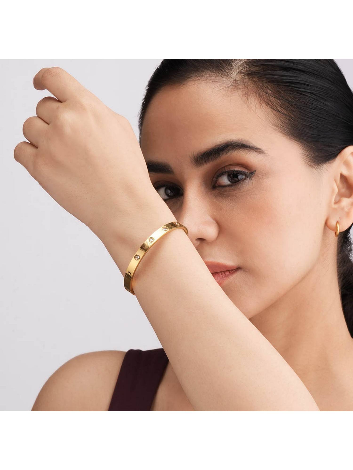Palmonas Golden Orbit Stone-Studded Waterproof And Anti-Tarnish Bracelet For Women