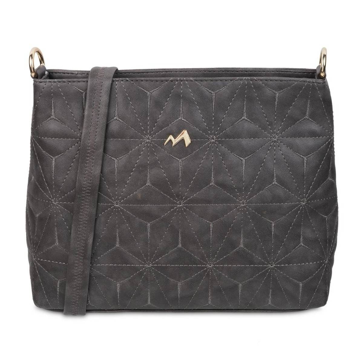 Metro Grey Faux Leather Zip Top Sling Bag (M)