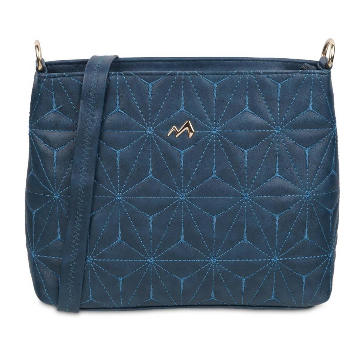 Metro Blue Faux Leather Zip Top Sling Bag (M)